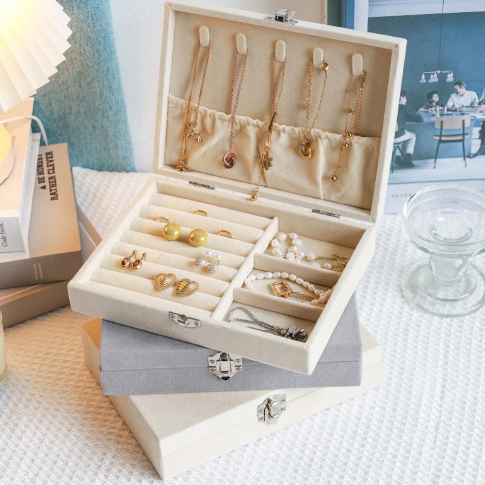 Dustproof Jewelry Display Box Tough Ring Necklace Earrings Brooch Box Flip Top Jewelry Box Compact For Bedroom Gift Jewelry
