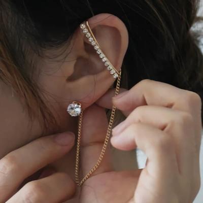 Women's Crawler Hook Stick Cubic Zirconia Link Earrings