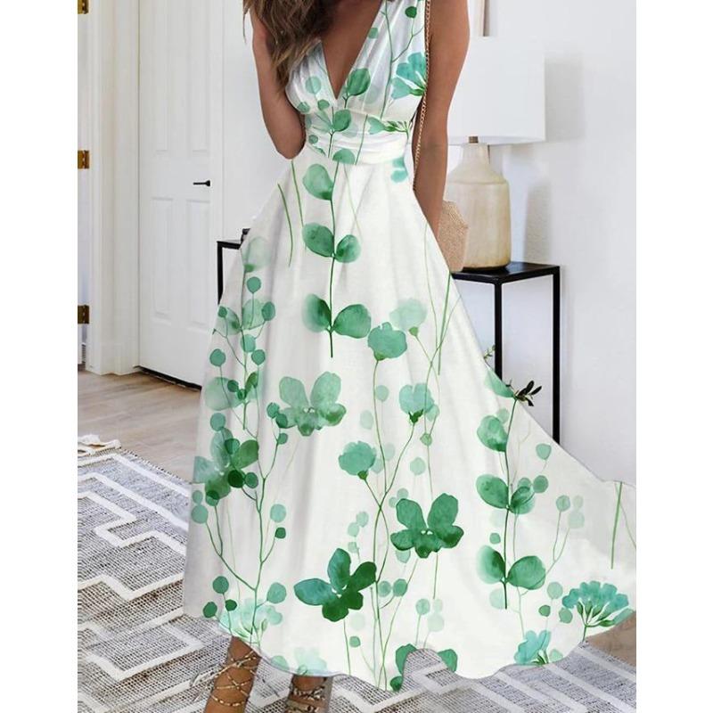 JPNTKY Damen Mode Sommer Frühling Ärmellos V-Ausschnitt Freizeitkleider