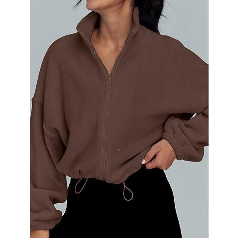 Women S Fleece Zip Up Stand Collar Long Sleeve Casual Jacket