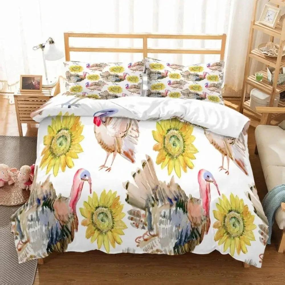 Chicken Duvet Cover King Queen Size Watercolor Rooster Bedding Set for Boys Teens Adults Farm Animal Polyester Comforter Cover