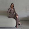 Women Elegant Solid Slim Long Sleeve Ribbed Knitted Dresses Autumn Winter Casual Basic V-neck Warm Sweater Dress