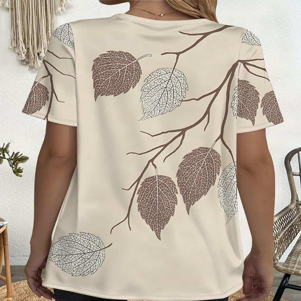 Women'S T-Shirt with Autumn Leaf Print, Featuring Pocket Design, Ideal for Daily Commuting