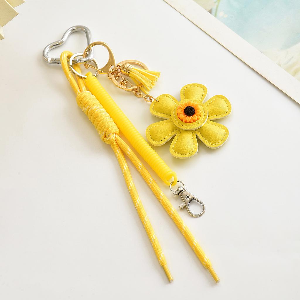 Fashion Creative Leather Sunflower Braided Rope Bag Charm Keychain for Women Ladies Stylish Backpack Key Ring Handmade Jewelry
