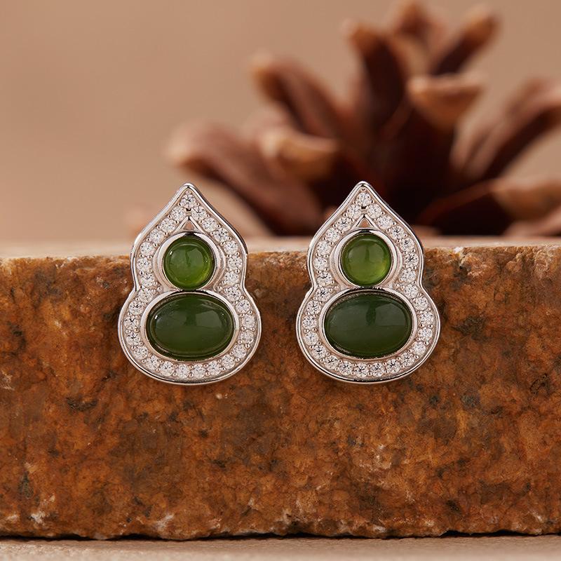 Natural Garnet Turquoise Hetian Jade Lapis Lazuli Nanhong Gourd Pendant Necklace Women'S Set S925 Sterling Silver Colored Treasure