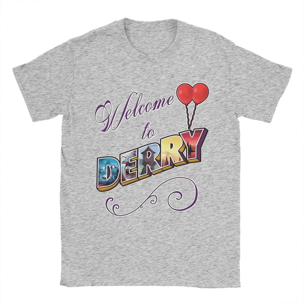 2026  Men Welcome To Derry Horror TV Show T Shirts Pure Cotton Tops Funny Short Sleeve Crew Neck Tee Shirt Plus Size TShirt