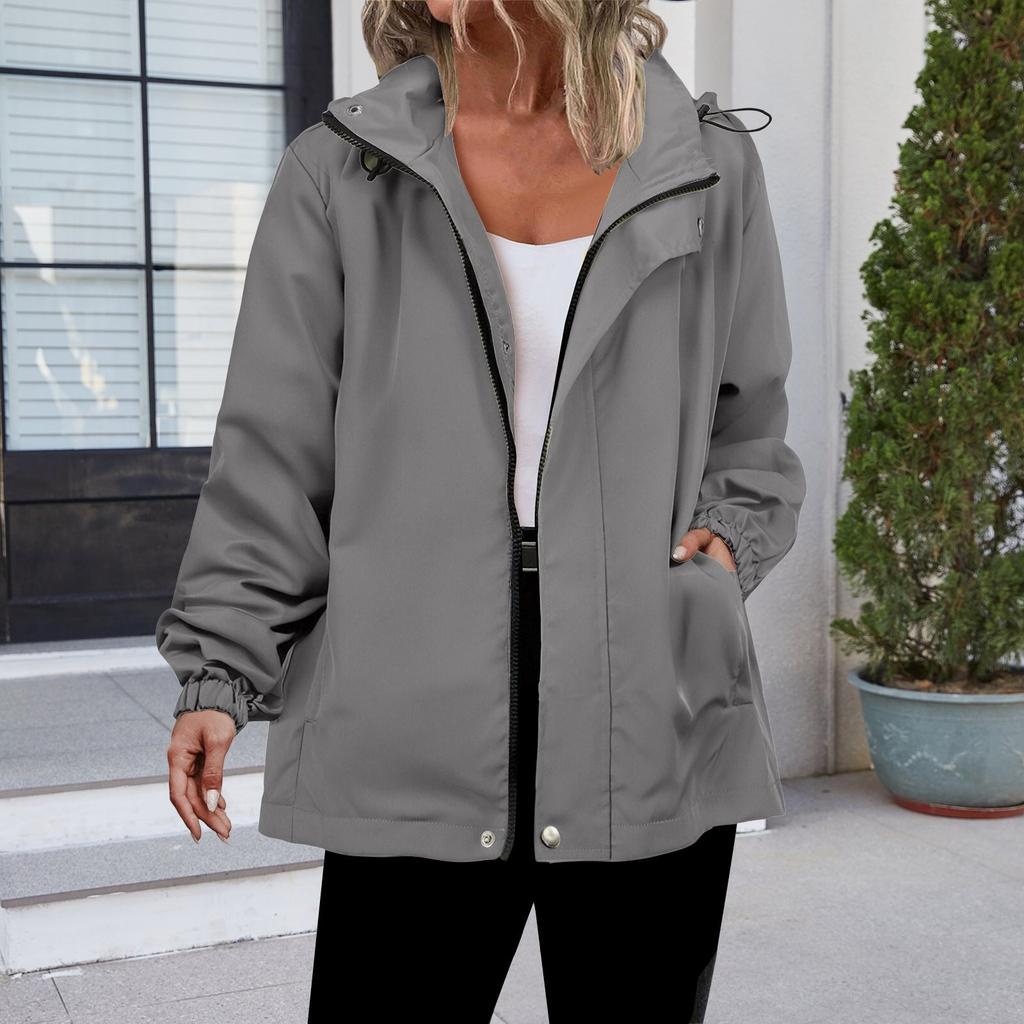 Womens Raincoats With Hood Lightweight Outdoor Hooded Waterproof Windbreaker Solid Trench Coat Jacket Plus Size