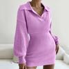 Women's Fashion Casual Turn-down Collar Lanterned Sleeve Long Sleeve Color Knitted Dress