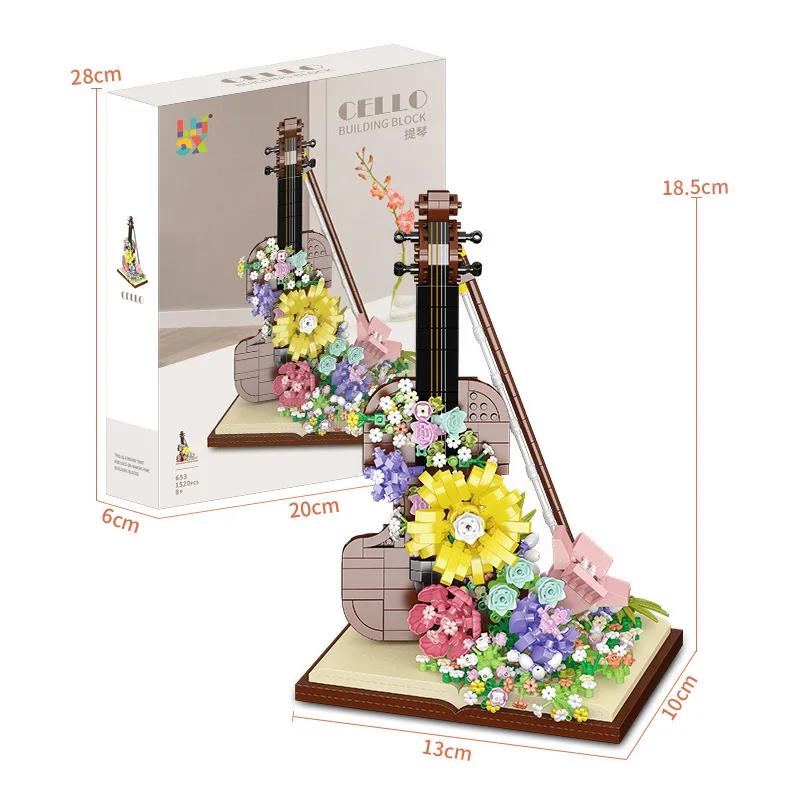 Dreamy Flower Violin Mini Building Blocks Toys Set Fusion of Music & Floral Aesthetics Detailed Design Holiday Gift