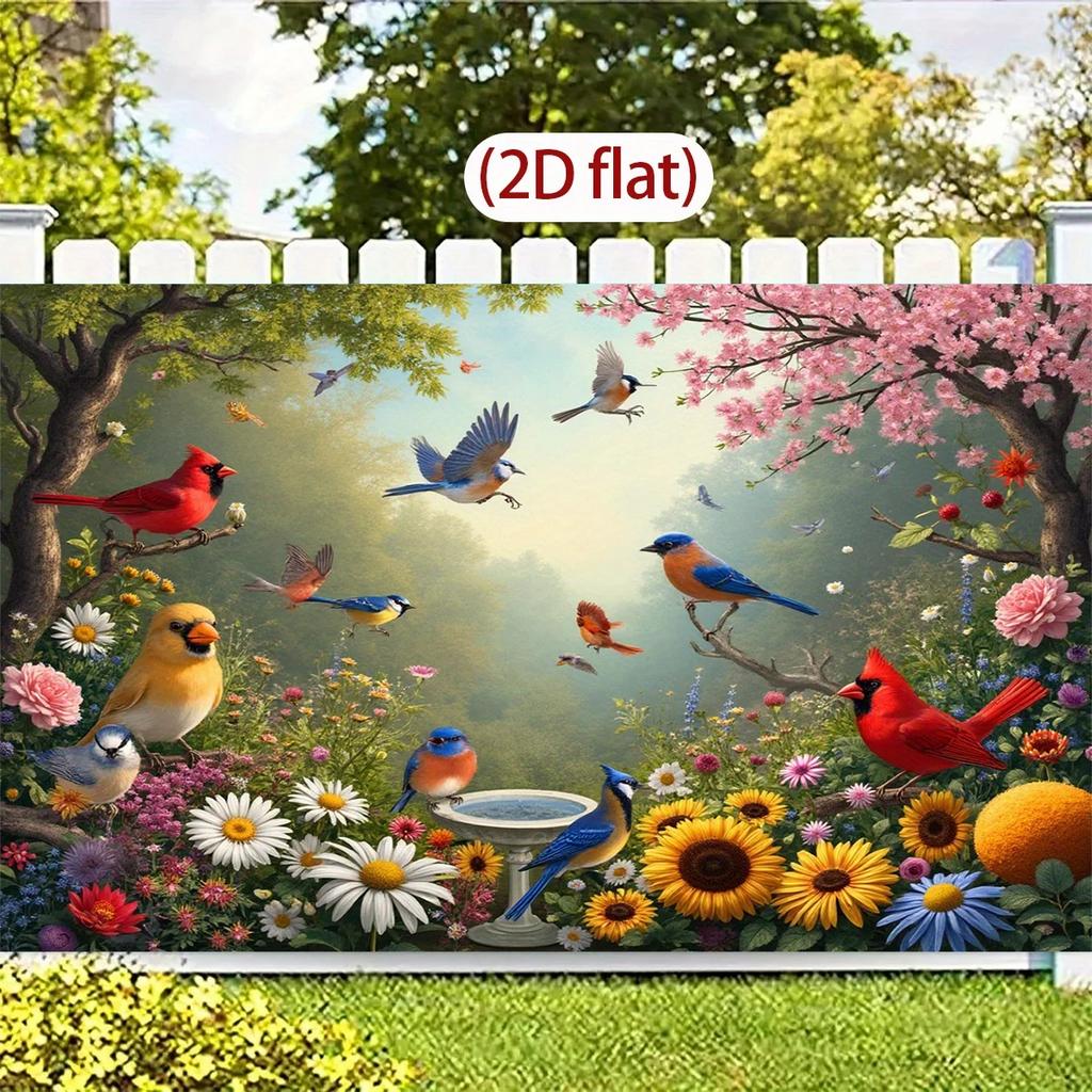2D plane 1 piece - Spring Garden Birds and Flowers - Birds on the branches and blooming flowers