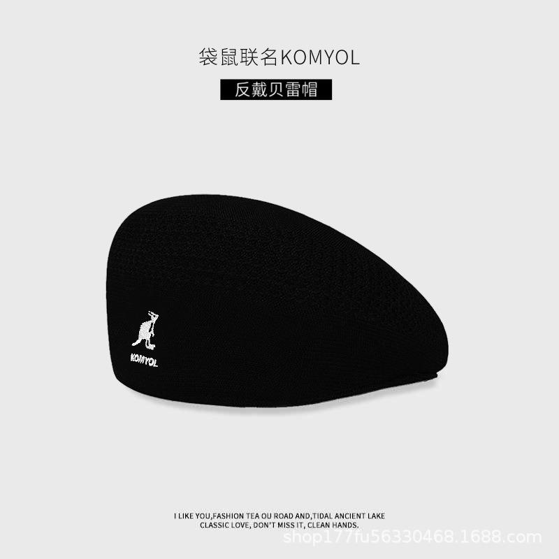 Kangaroo Wool Beret Women's Retro Fashion Forward Hat Autumn and Winter Reverse Painter Hat British Mesh Bud Hat