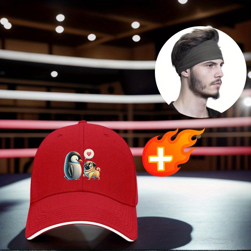 Cute Penguin and Pug Cartoon Print Cotton Baseball Cap Adjustable Casual Adult Sport Hat One Size