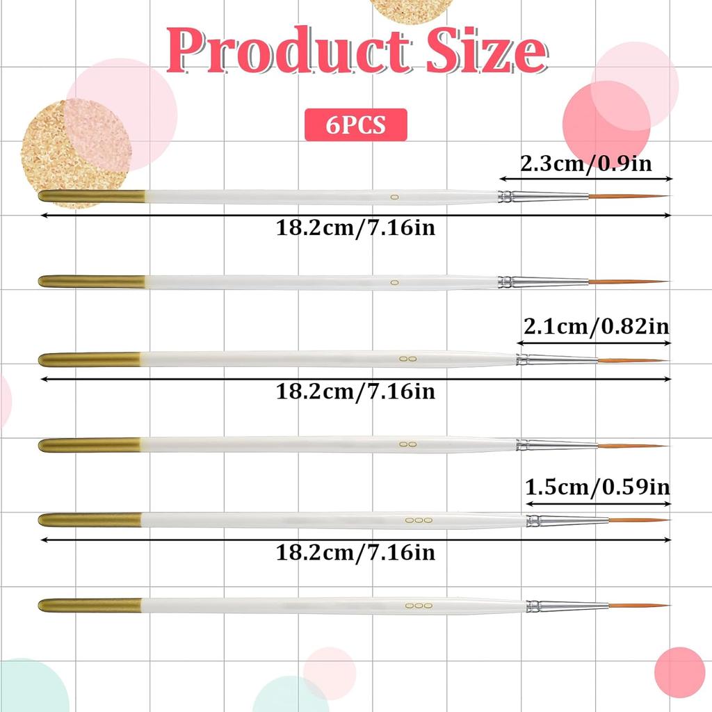 6 Pcs Fine Point Liner Cake Painting Brush Set Cake Brushes Fine Detail Paintbrushes for Cookie Decorating, Icing Pastry, Glitter, Watercolor,
