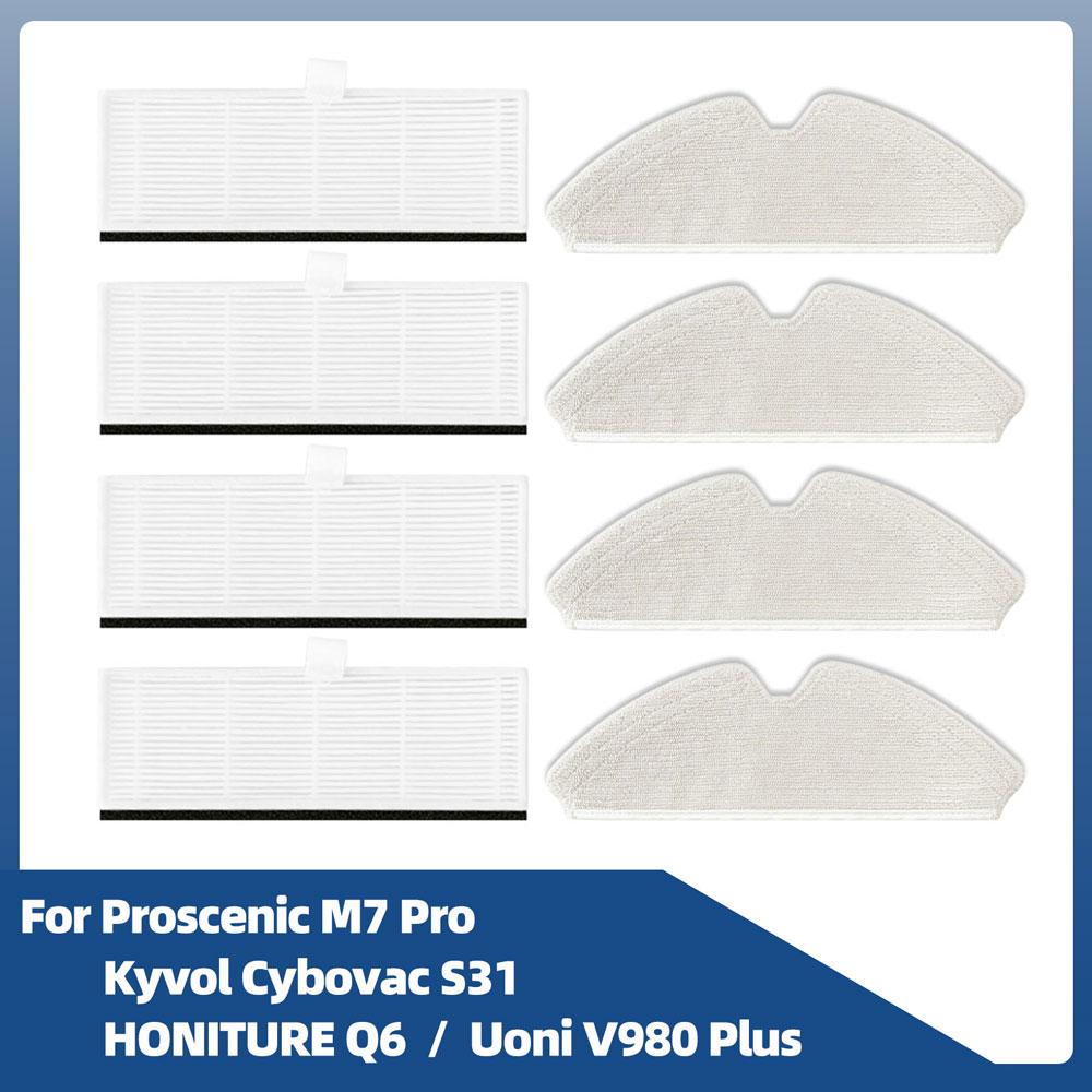 Pentru Proscenic M7 Pro / Kyvol Cybovac S31 / HONITURE Q6 / Uoni V980 Plus Piese de schimb pentru aspirator robot Perie laterală principală Mop cu filtru Hepa
