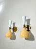 Mid Century Italian Brass Wall Sconce Pair: Beige & White Diablo Lights