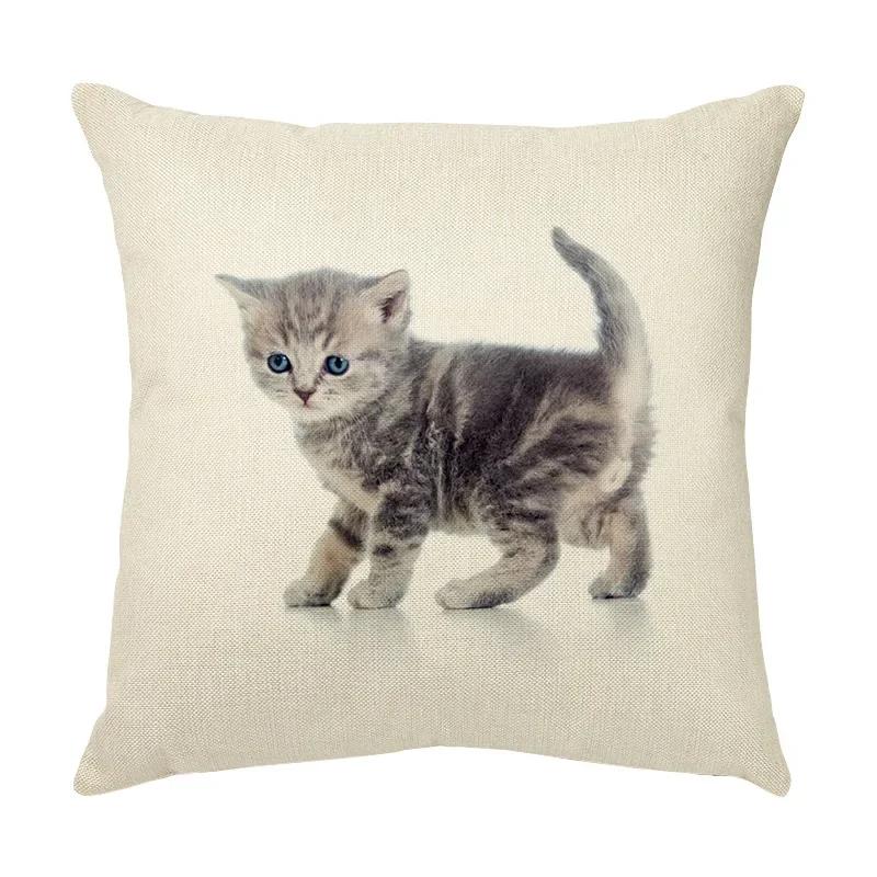 45x45cm Cute Pet Cat Face Decorative Animal Cushion Cover for Sofa Vintage Home Couch Linen Pillows Case