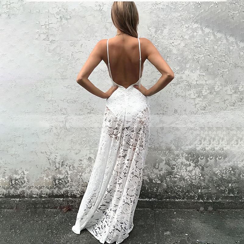 French Sexy Elegant Suspender V-neck Halter Lace Dress 2026 European and American Spring and Summer Fashion New Long Dress