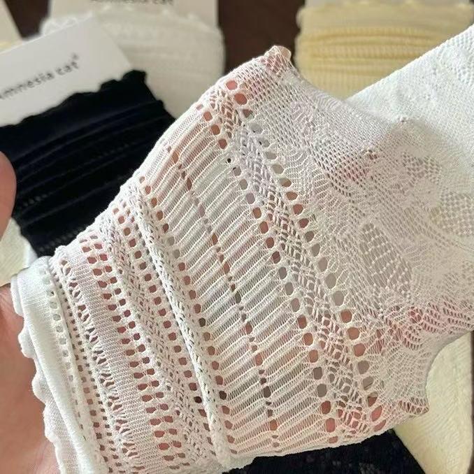 Damen Sommer Dünne Spitze Ballett Stil Spitze Baumwolle Mittelrohr Plüschsocken