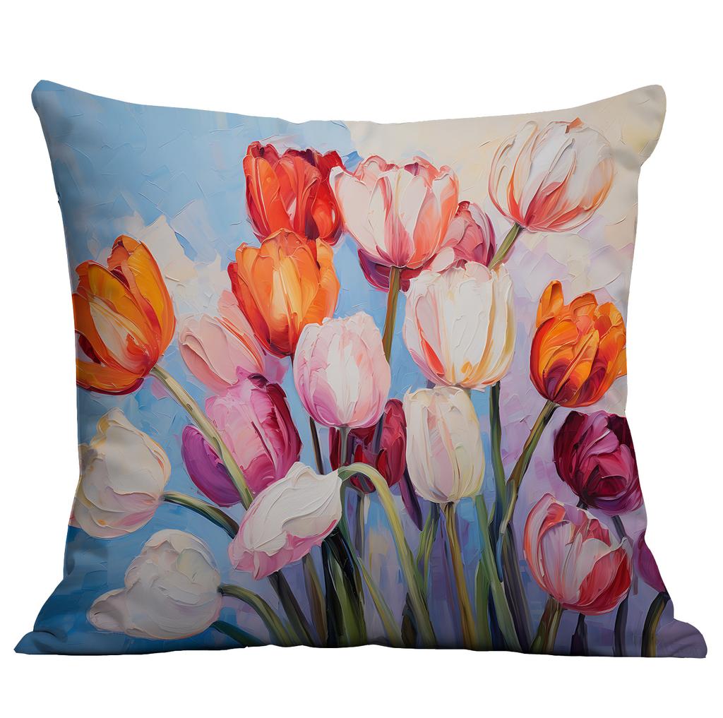 New Flower Pillowcase Imitating Three-dimensional Oil Painting Style Creative Floral Home Living Room Sofa Cushion Pillowcase
