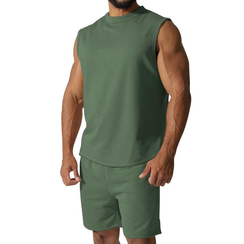 Men's Summer Sleeveless Sports Set: Casual Solid Color Tank Top & Shorts