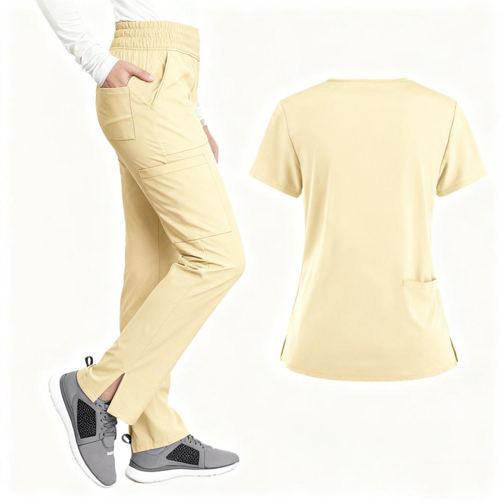 Women's Loose And Comfortable V-neck Short Sleeved Workwear With Top And Beauty Suit Set