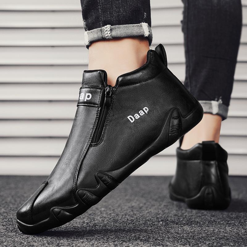 Men's Lightweight Leather Slip-On Sport Shoes, Spring/Autumn, Zipper Design, Fashion Trend