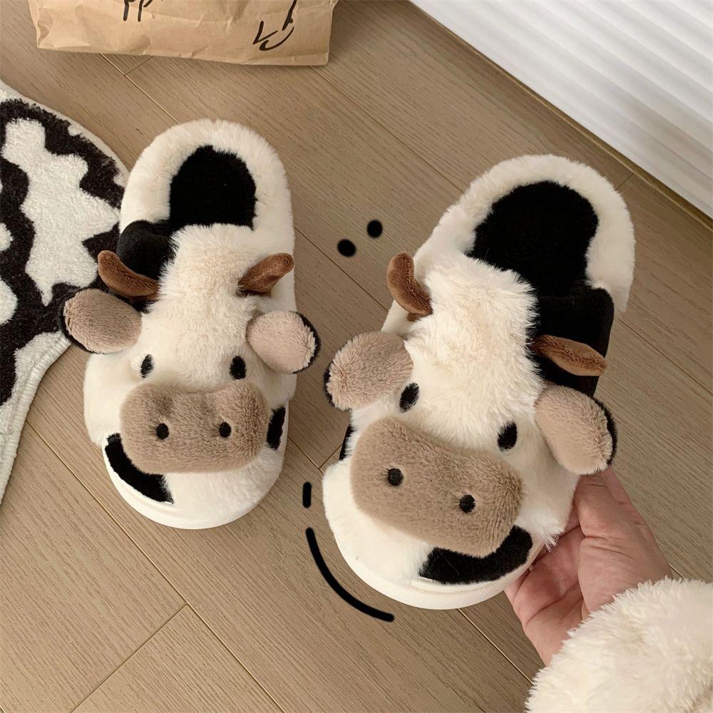 Animal Cow Plush Children Slipper Cartoon Kids Shoes Babi Flat Slides Child Cute Little Dairy Cow Indoor Soft Slippers Family