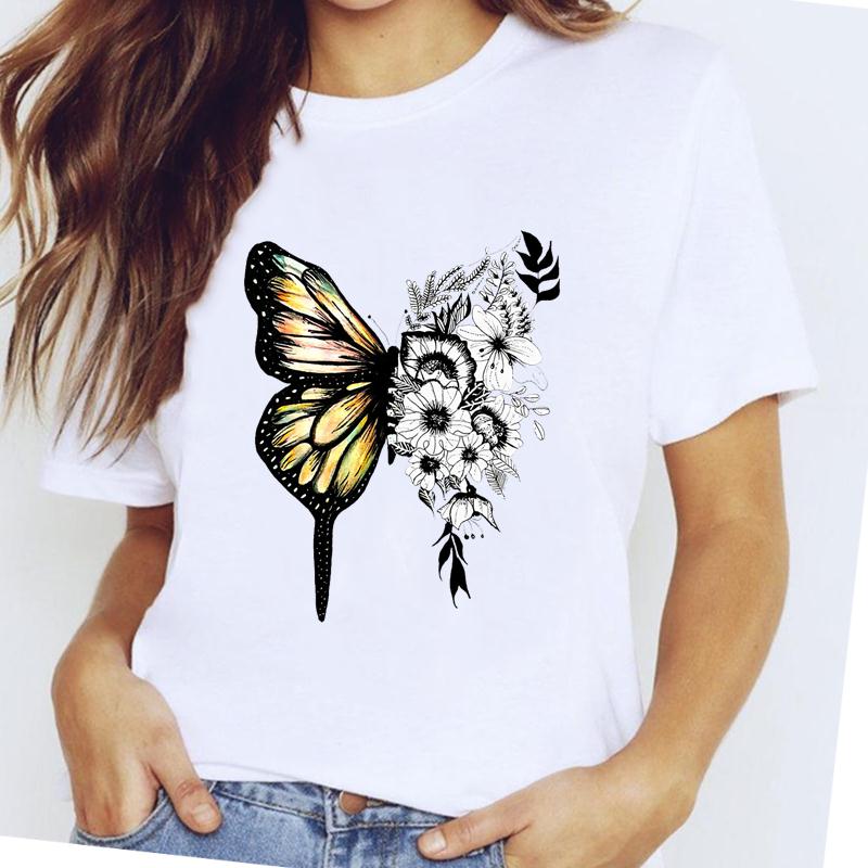 Tee Top Tshirt Fashion Clothes Unisex Butterfly 90s Trend Cute Print Lady FeUnisex Clothing Short Sleeve Printing T Casual Cartoon Graphic T-shirt
