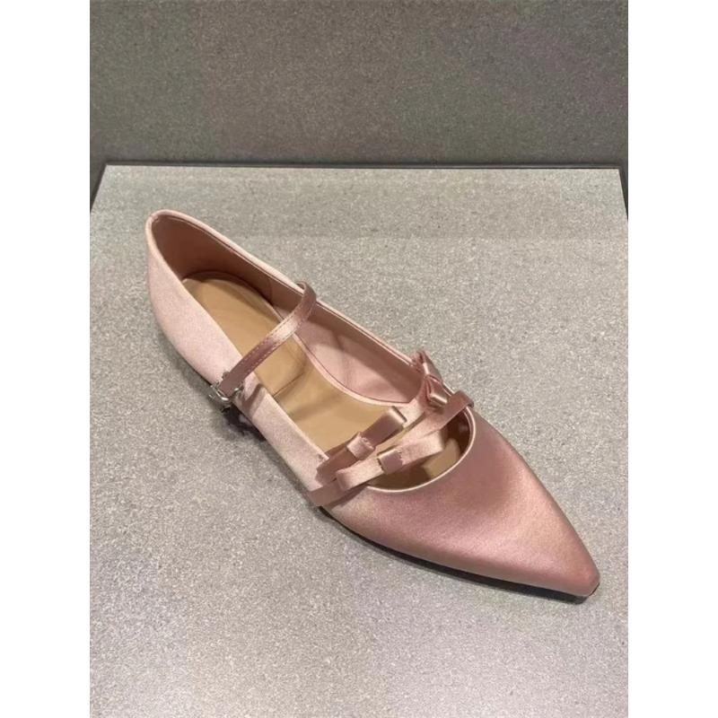 Fashion Gentle Unique Design Satin Mary Jane Flat oes Spring 2025 Pointed Toe  Knot Women's Faion Low Heel Slip-On oes