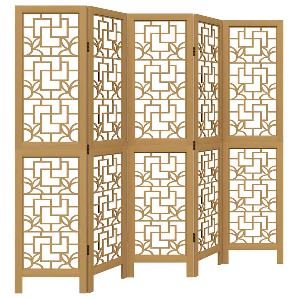 5 Piece Room Divider Brown Solid Paulownia Wood