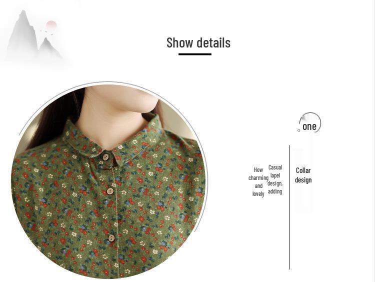 Mori Style Floral Cotton Turn-Down Collar Long-Sleeve Shirt Dress, 2025 Autumn Collection