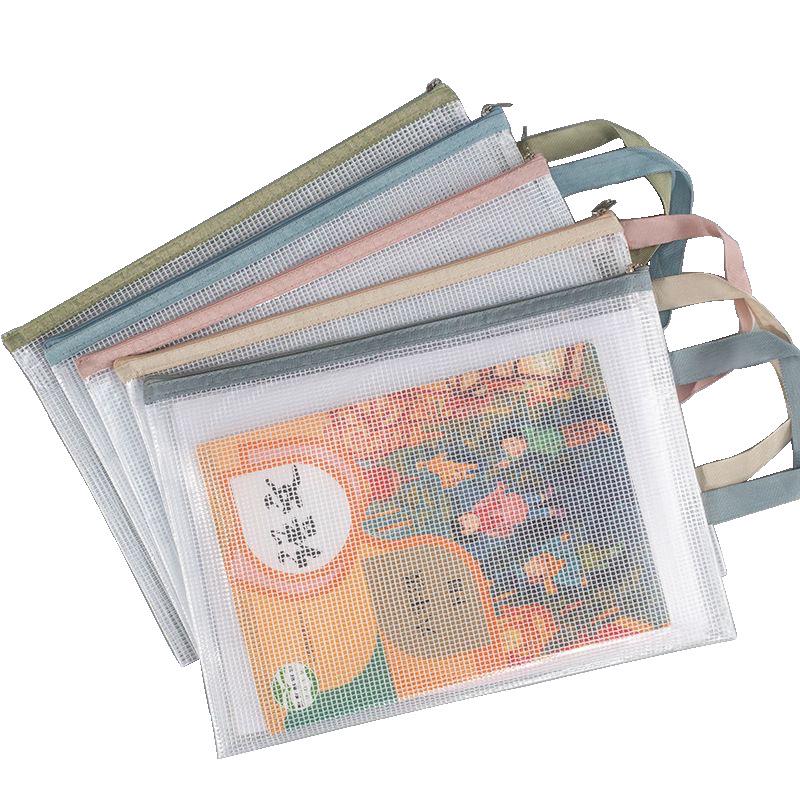 A4 Transparent Mesh Handheld Zipper Bag for Test Papers - Waterproof & Customizable