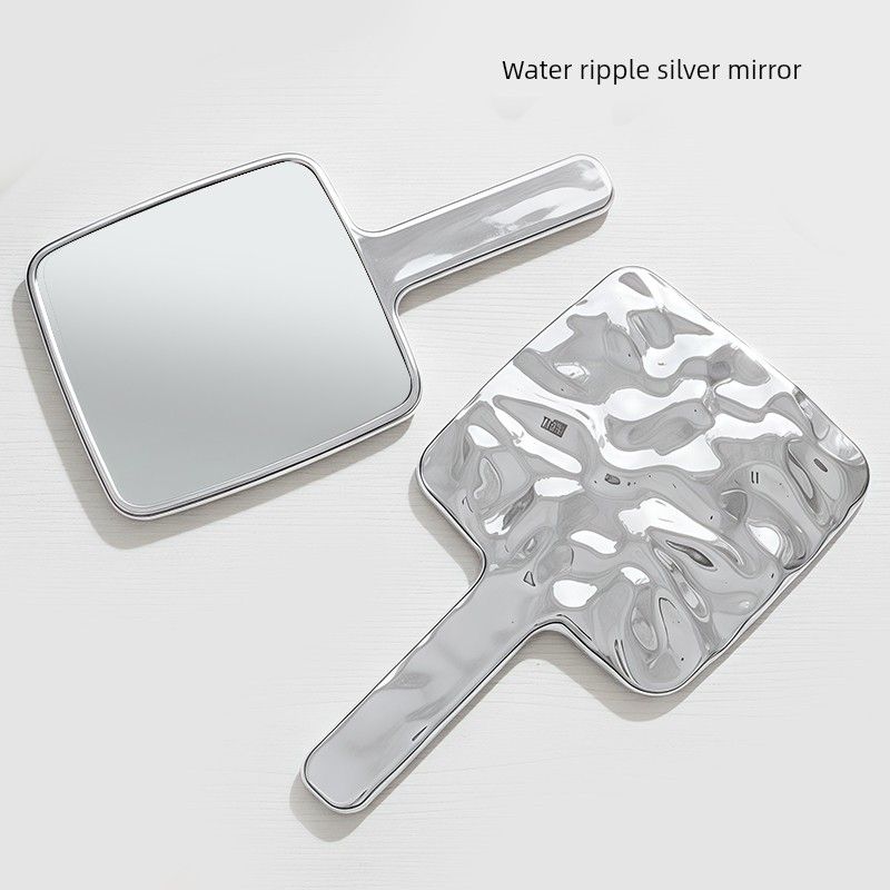 Ins-Style Water Ripple Handheld Mirror, High-End Vintage Hand-Held Makeup Mirror, High-Definition Mirror Surface, Internet Celebrity Style Ins Water Ripple Mirror Silver