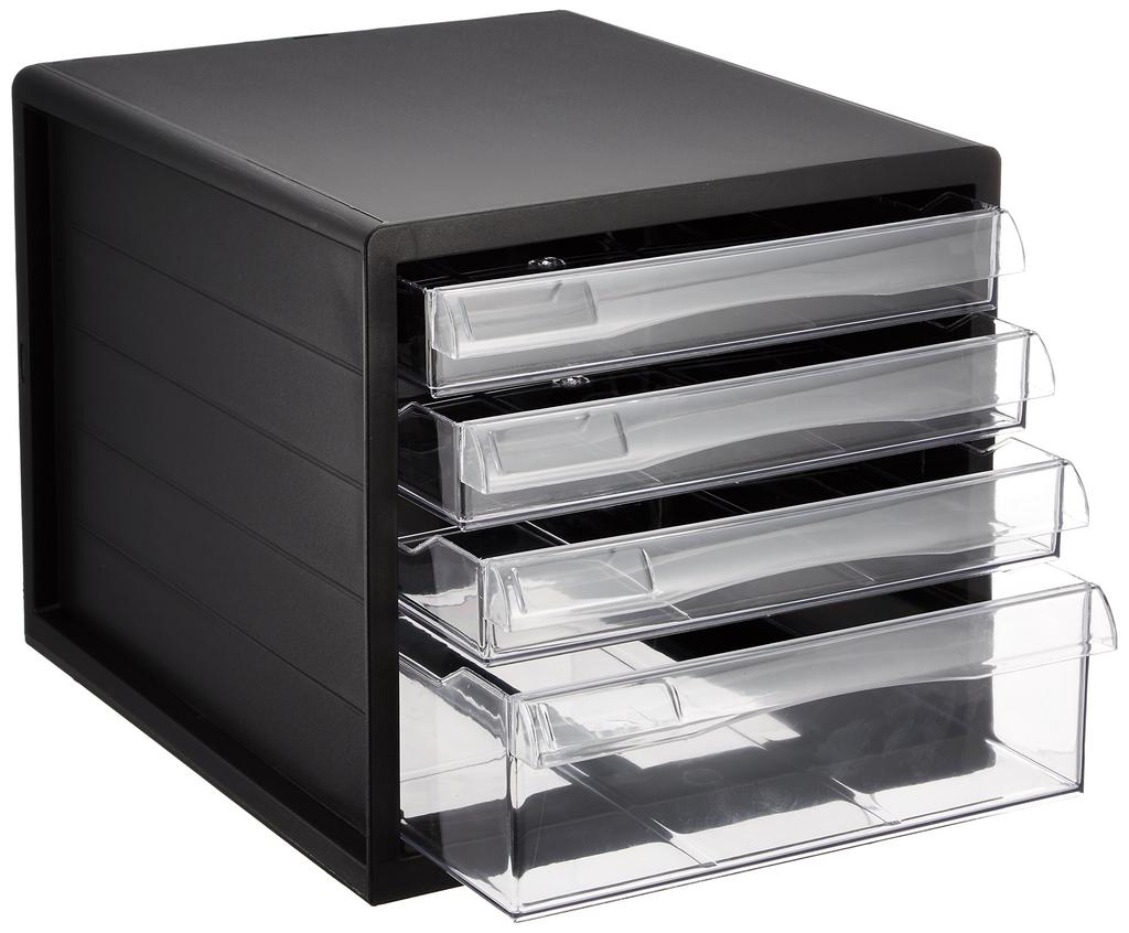 Nakabayashi A4 Letter Case, 4 Tiers (3 Shallow + 1 Deep), Black, A4E-04B