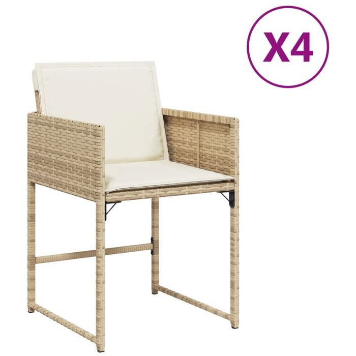 VidaXL Garden Chairs with Cushions Set of 4 Beige Wicker 4007479