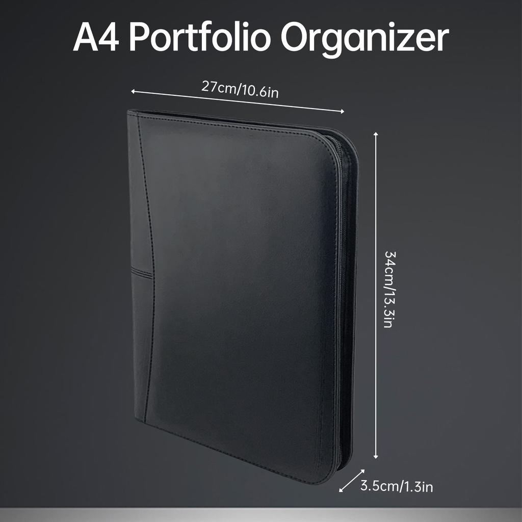 Bisofice Zippered Business Padfolio A4 PU Leather Portfolio Organizer for Interview Resume Document Planner Agenda