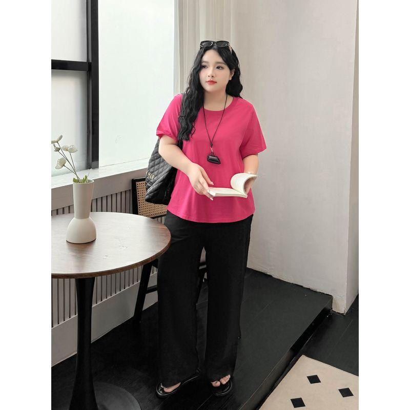 Plus size women clothing [Colorful Lazy T] Back Applique Design Sense Short sleeve T-shirt 100.00kg Loose Summer Top