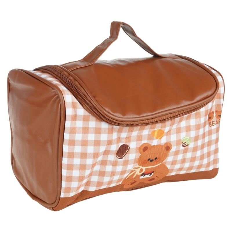 Durable Waterproof Makeup Organizers Cartoon Print Travel Cosmetic Bag With Multi Functional Compartments And Carry Handle