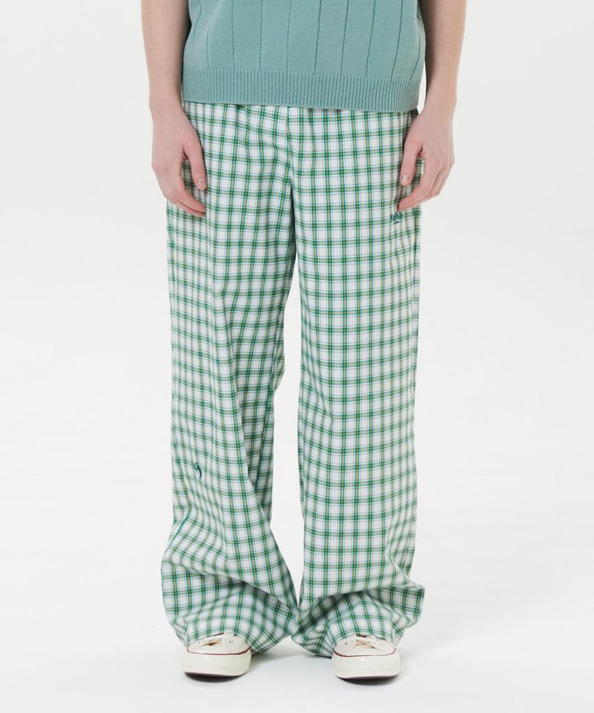 WAIKEI Wide Check Elastic Waist Pants Green