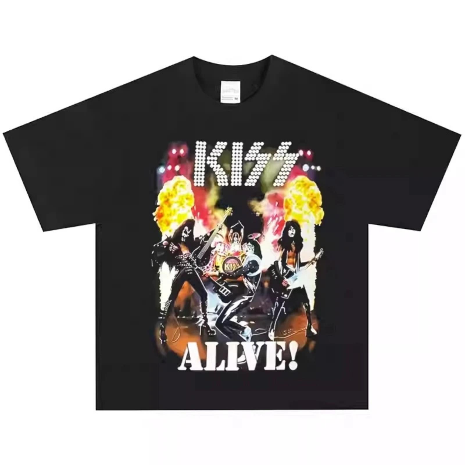 

Футболка 2025 Kiss Alive, Рок-группа, Американский Ретро Уличный Хип-хоп, С коротким рукавом, Винтажная, Модная, Высококачественный, Бренд Люкс S