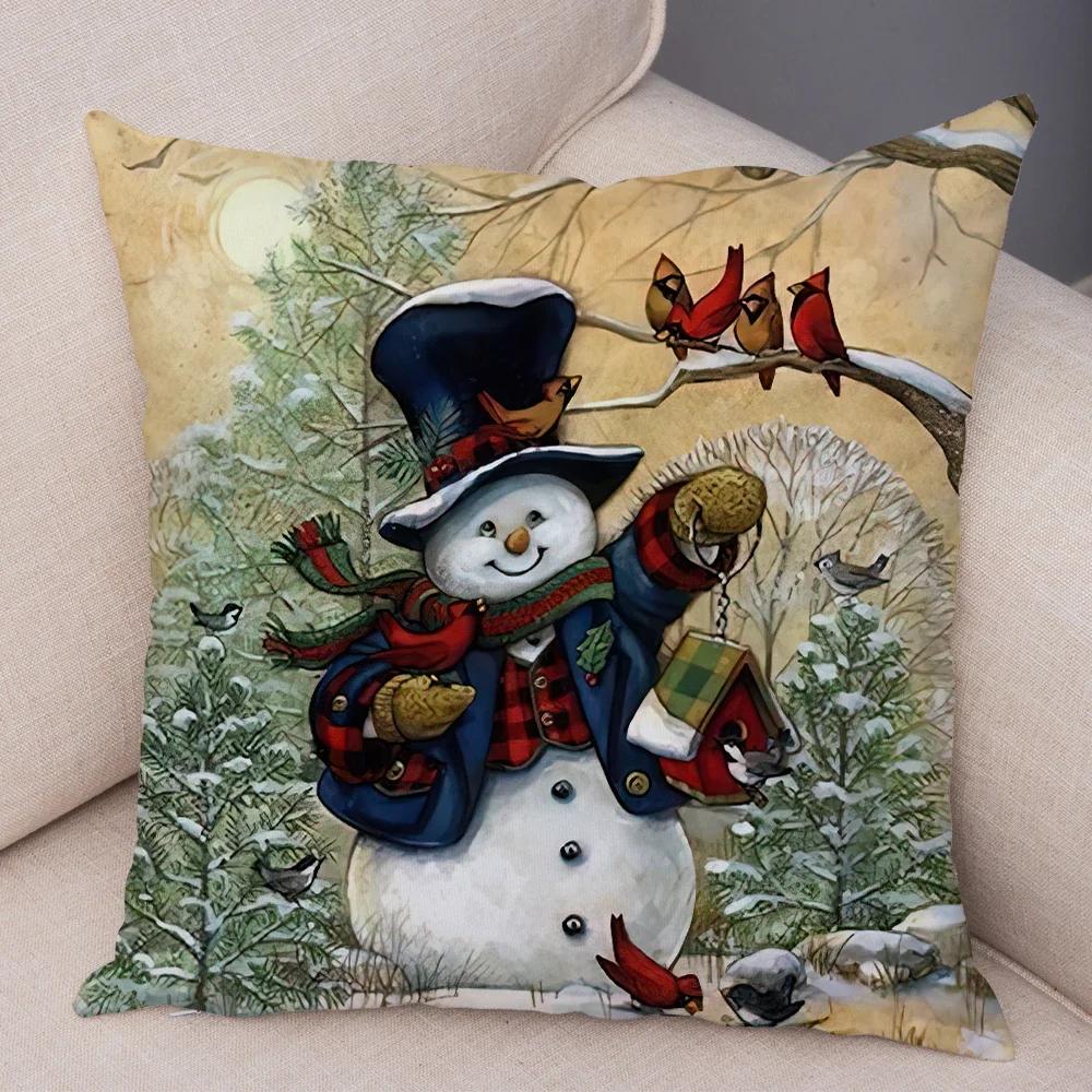 Frohe Weihnachten Kissenbezug Doppelseitiger Druck Deko Niedlicher Cartoon Schneemann Kissenbezug Plüsch Weihnachtsmann Kissenbezug für Sofa Zuhause Auto