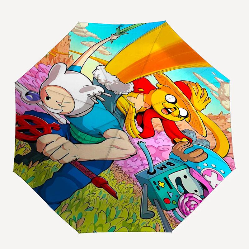 1pc Adventure Time & One Piece Collaboration Outdoor Umbrella - Automatic Opening/Closing, Portable 3-Fold Design, 8-Bone Iron Frame - Perfect Gi