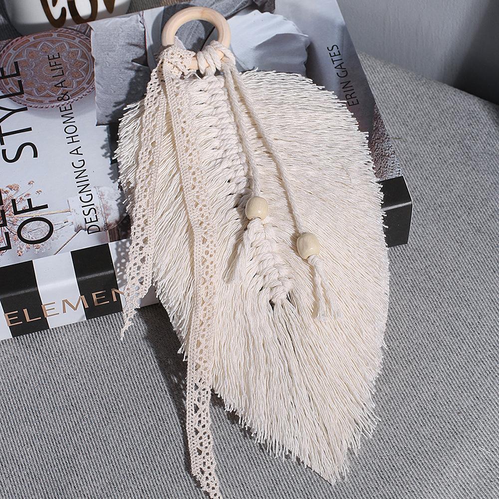 Nordic Handcrafted Feather Leaf Tapestry for Living Room Guesthouse Fringed Cotton Rope Hanging Piece Leaf Decoration Bookmark