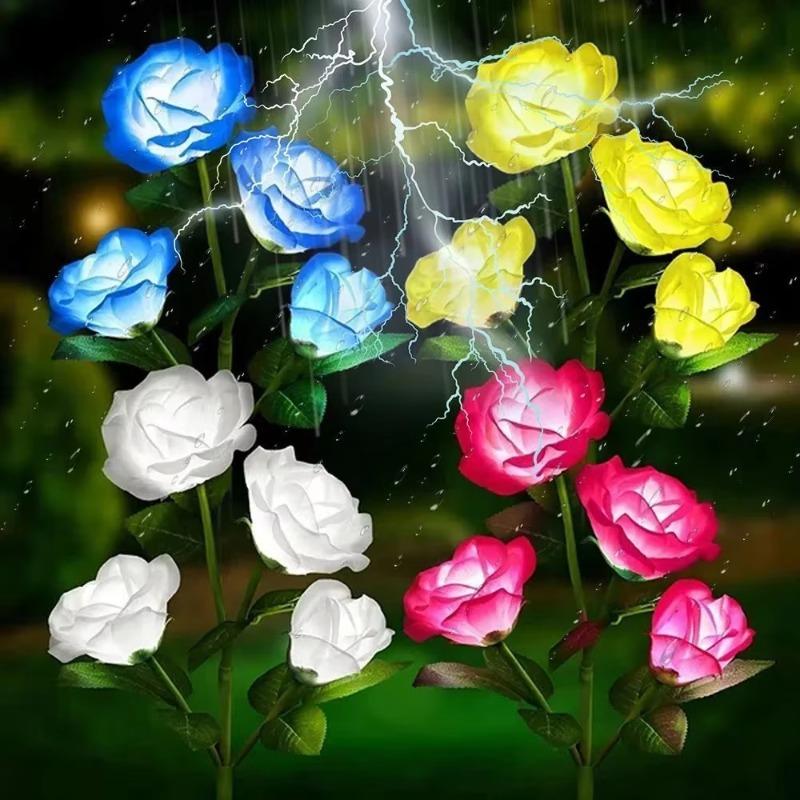 5 Head Rose Flower Solar Lawn Lamp LED Lights Outdoor Solar Garden Lights for Yard Patio Garden Camping Wedding Party Decor