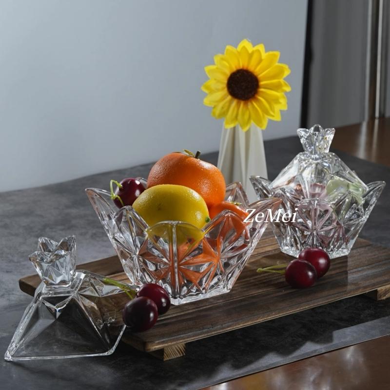 European-Style Diamond-Shaped Glass Candy Jar,Transparent Jewelry Organizer Glass Jar With Lid Candy Container Home Decoration