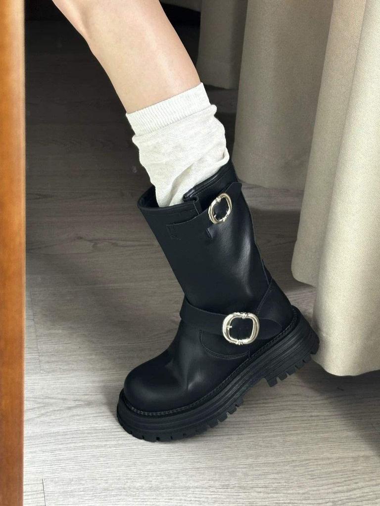 Retro Thick-soled Belt Buckle One-pedal Martin Boots Women's 2025 Autumn New Versatile Height-increasing and Thin Short Boots