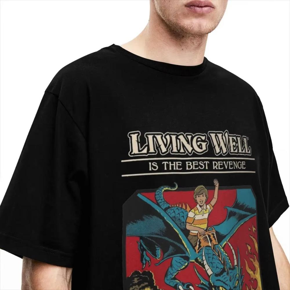 Living Well Dragon Parody Accessories T-Shirts Men Women Vintage Fantasy Crazy Graphic Print Cloth