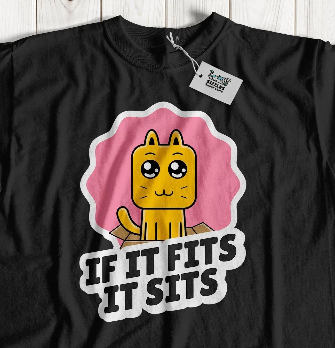 If It Fits I Sits! Unisex Funny Cats In Boxes T-Shirt Baby Kitten & Cat Gifts 2XL