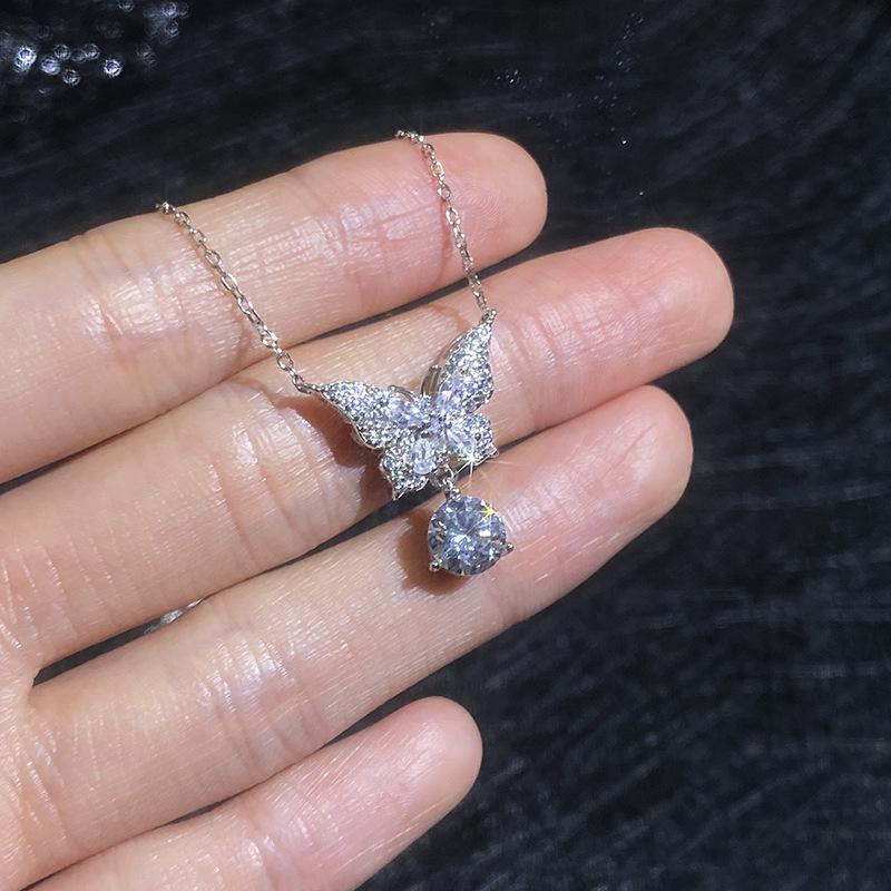 New S925 Silver Bow Tassel Women's Necklace Pendant Niche Fashion Exquisite High-quality Wedding Jewelry