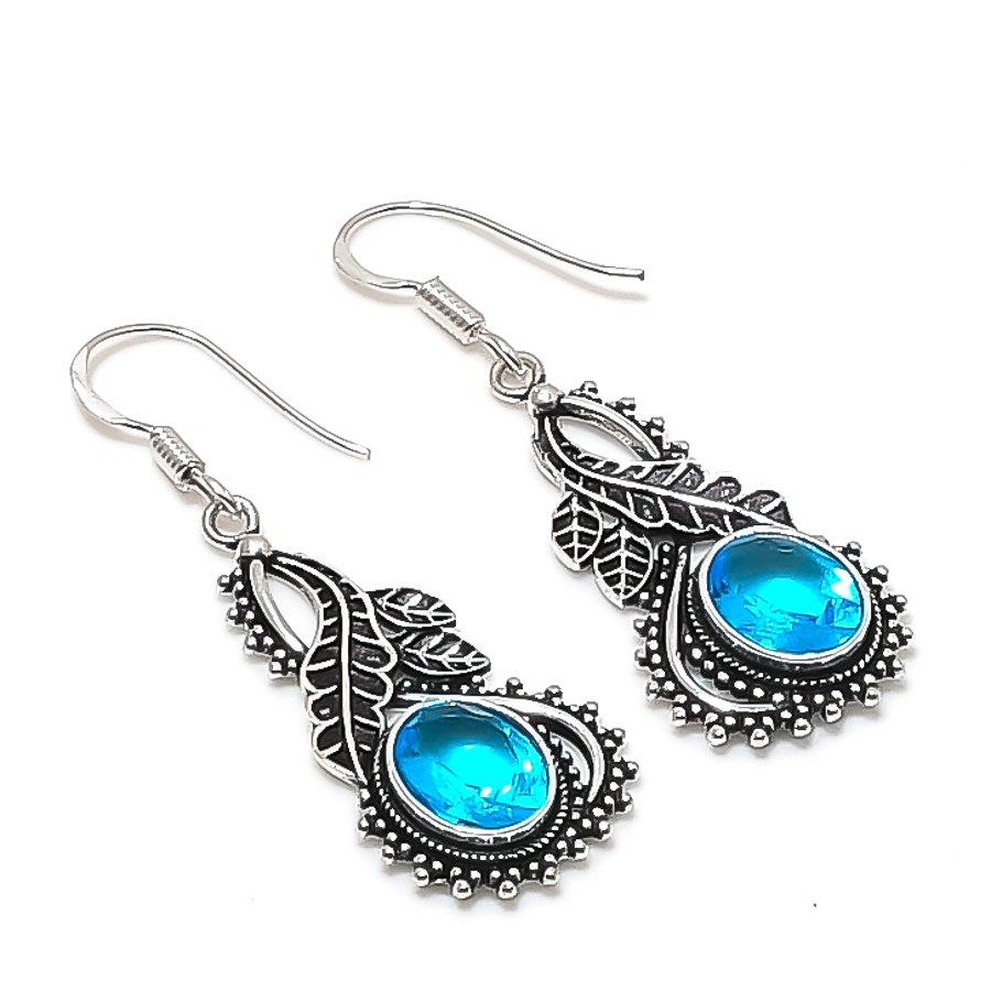 

Natural Swiss Blue Topaz Gemstone 925 Sterling Silver Jewelry Earring 1.97 AE-11888